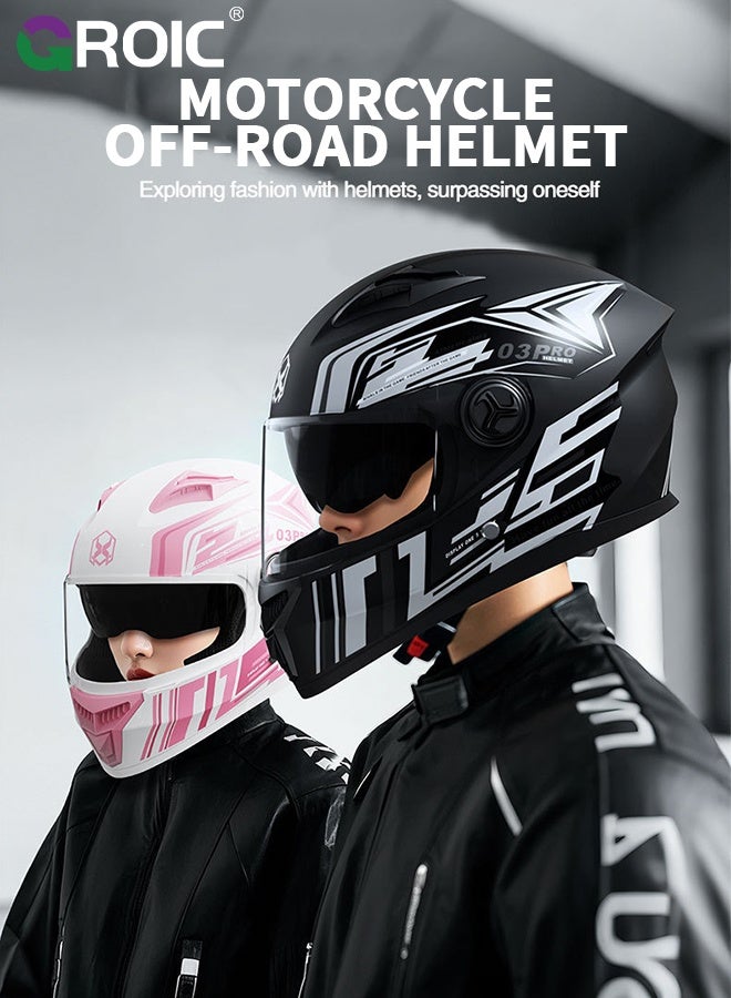 GROIC Motorcycle Helmet, Mos White Pink Transparent Design, Helmet for Street and Track Riders, Ventilation and Safety Design, Lightweight Helmet for Men and Women, Motorbike and Electric Bike Riding - Image 3